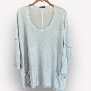 🍕🪻Grizas linen loose knit sweater scoop neck patch pockets Lagenlook medium